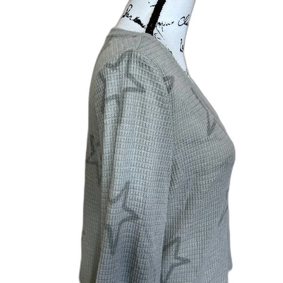Pink Rose grey top waffle knit star Long sleeve crop top size M coastal Cozie - Picture 7 of 9